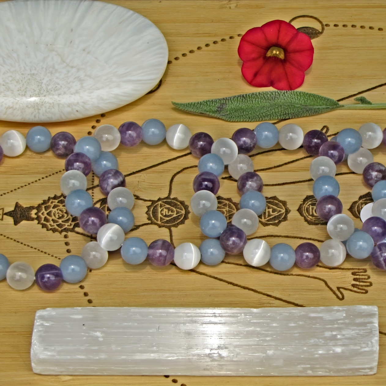 Handmade Angelite & Amethyst Beaded Bracelet, Elegant Gift